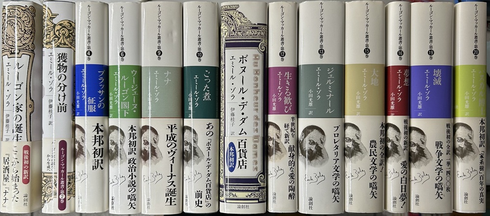 ルーゴン=マッカール叢書 既刊13冊で ルーゴン家の誕生/獲物の分け前/プラッサンの征服/ウージェーヌ・ルーゴン閣下/ナナ/ごった煮/ボヌール・デ・ダム百貨店/生きる歓び/ジェルミナール/大地/夢想/壊滅/パスカル博士